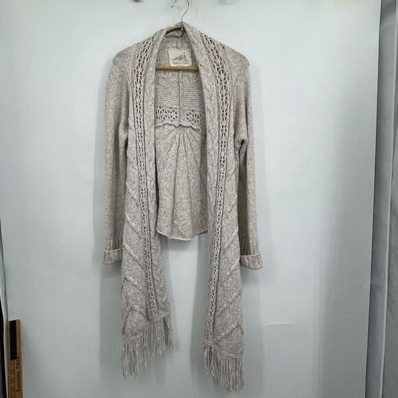Anthropologie Angel of the North Beige Anais Shawl Cardigan Sweater Size Medium